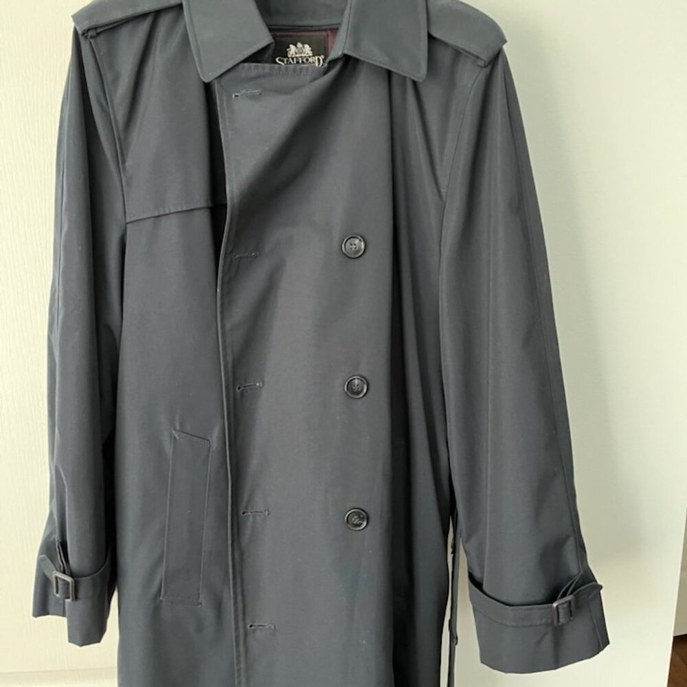 Men's Trench Coat Brand Strafford Color Navy Size 42 Long
